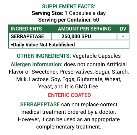 SERRAPEPTASE 酶 250,000 SPU 60天抗炎劑。|全店,買滿$600免運費(港澳地區) | 【落單後7-14天發貨】