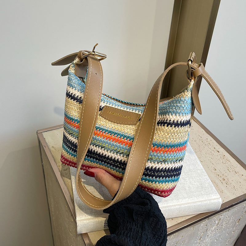 時尚袋 Fashion Color Contrast Woven Bag Women's Simple Shoulder Bag