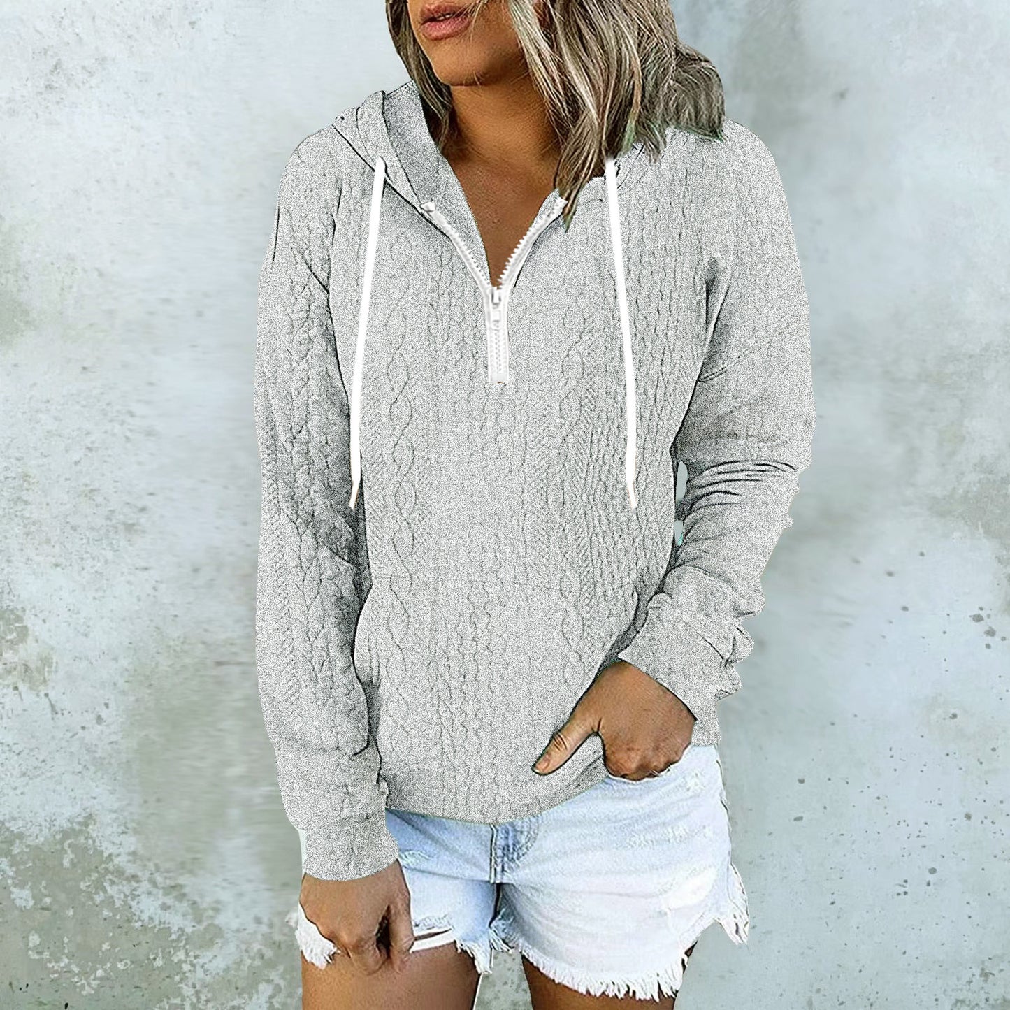 休閒上衣 Twist Texture Design Hoodie Drawstring Sweatshirt Fashion Women Daily Clothing