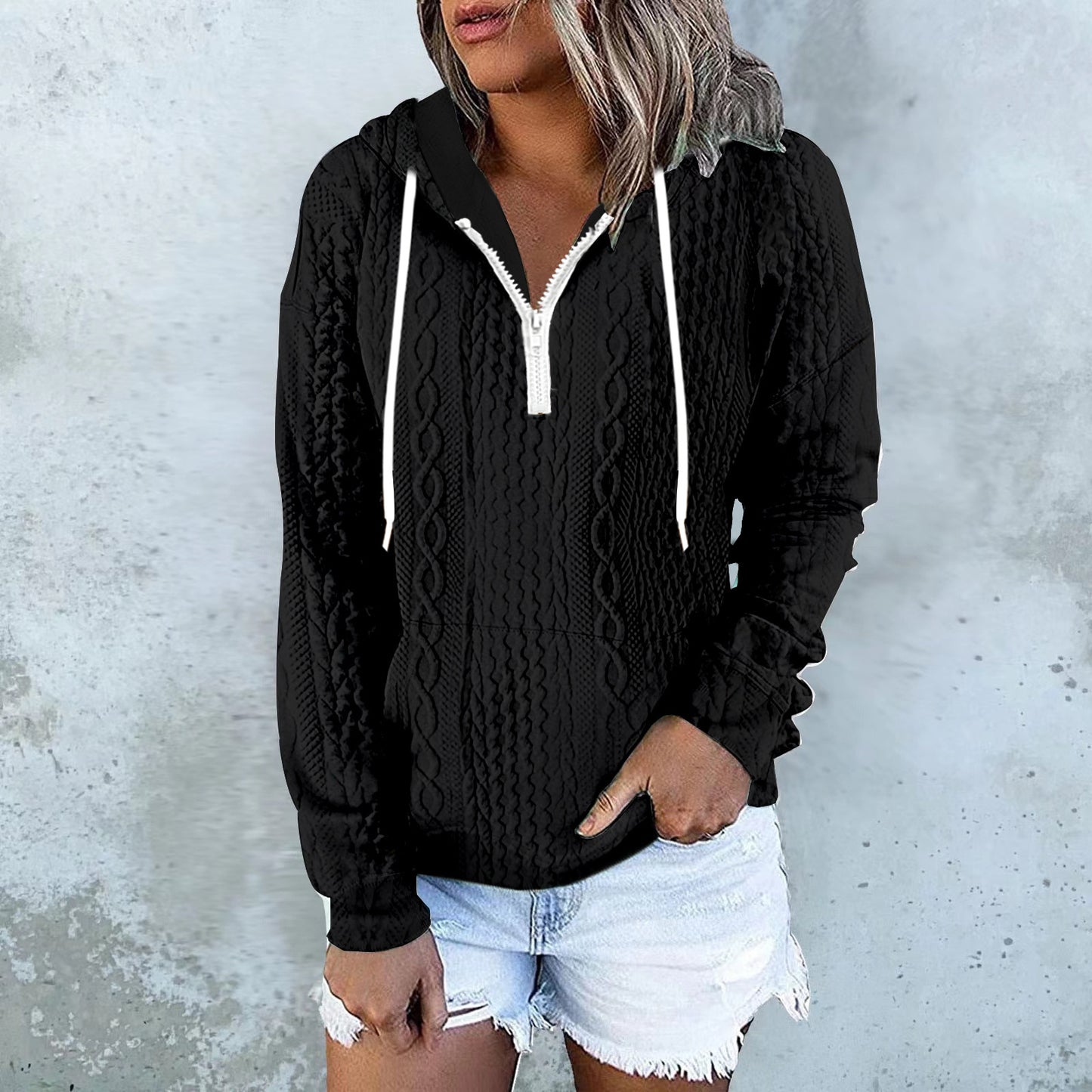 休閒上衣 Twist Texture Design Hoodie Drawstring Sweatshirt Fashion Women Daily Clothing