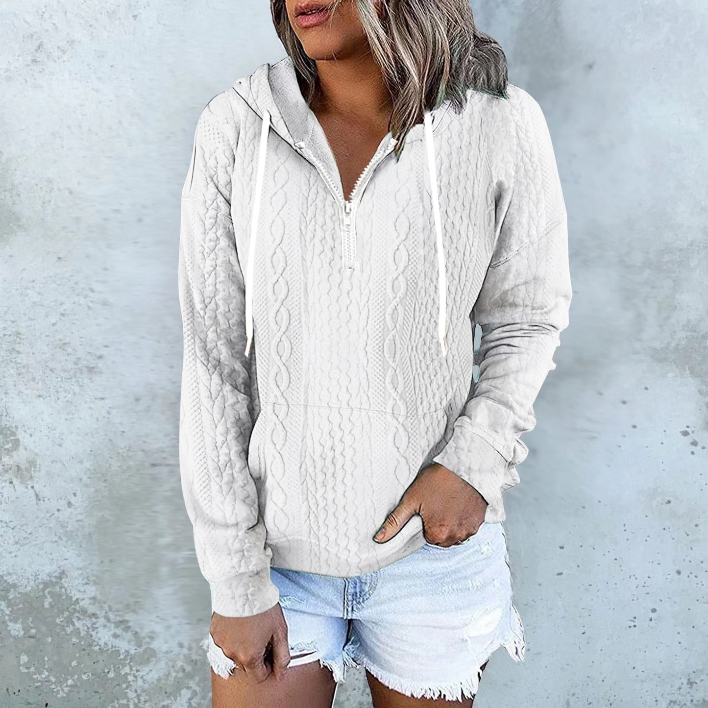 休閒上衣 Twist Texture Design Hoodie Drawstring Sweatshirt Fashion Women Daily Clothing
