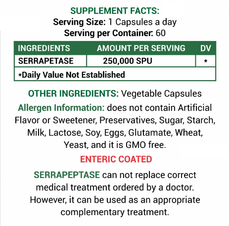 SERRAPEPTASE 酶 250,000 SPU 60天抗炎劑。｜全店，買滿$600免運費(港澳地區) | 【落單後7-14天發貨】