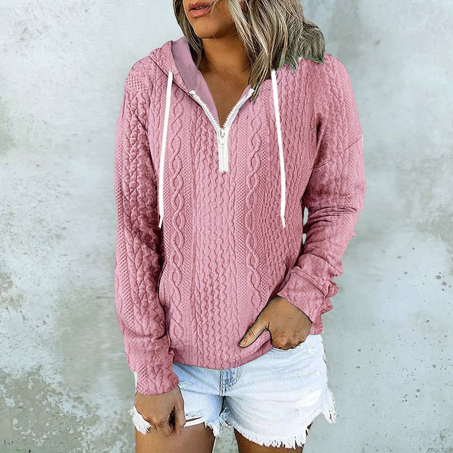 休閒上衣 Twist Texture Design Hoodie Drawstring Sweatshirt Fashion Women Daily Clothing