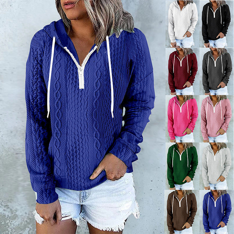 休閒上衣 Twist Texture Design Hoodie Drawstring Sweatshirt Fashion Women Daily Clothing
